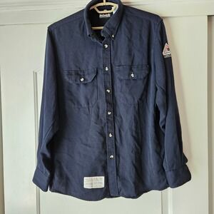Bulwark Shirt Mens Large FR Flame Resistant Workwear Button Up Cat 2 Navy